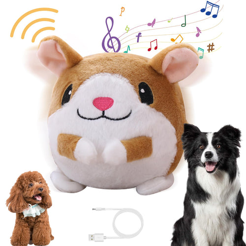 Active Moving Pet Plush Toy Smart Interactive Dog Toy Pet Bouncing Balls USB Rechargeable Washable Cartoon Pig Plush Squeaky Pig Dog Toy for Dog/Puppy and Cats with 120 Music (Hamster)