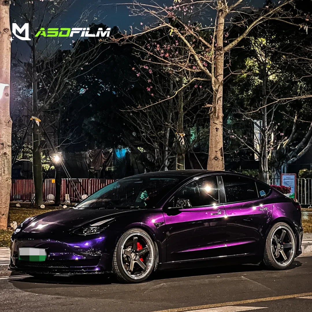 ASDFILM 1.52*17m 6.5mil Air Bubble Free Super Glossy Metallic Full Body PVC PET Color Changing Midnight Purple Car Wrap