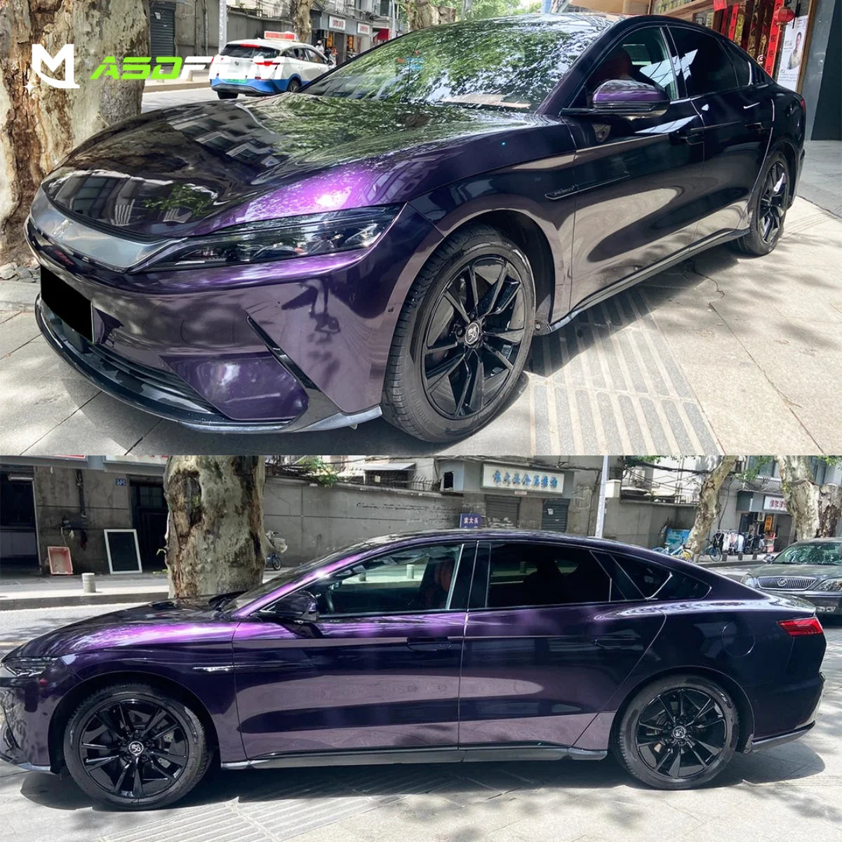 ASDFILM 1.52*17m 6.5mil Air Bubble Free Super Glossy Metallic Full Body PVC PET Color Changing Midnight Purple Car Wrap