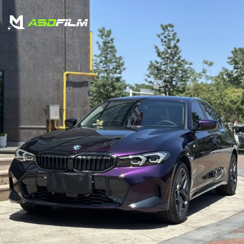 ASDFILM 1.52*17m 6.5mil Air Bubble Free Super Glossy Metallic Full Body PVC PET Color Changing Midnight Purple Car Wrap