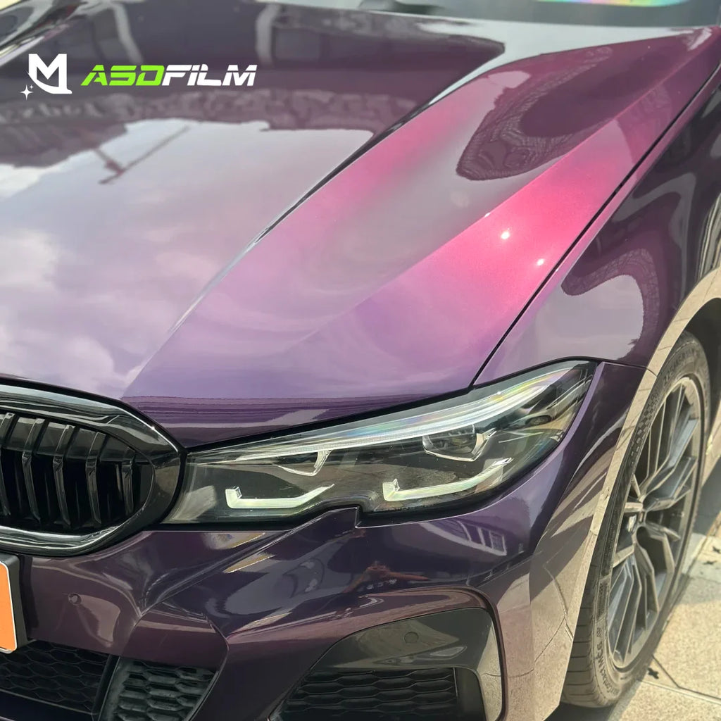 ASDFILM 1.52*17m 6.5mil Air Bubble Free Super Glossy Metallic Full Body PVC PET Color Changing Midnight Purple Car Wrap