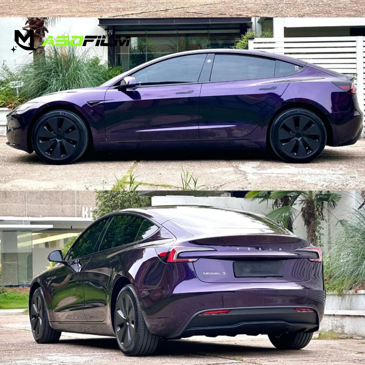 ASDFILM 1.52*17m 6.5mil Air Bubble Free Super Glossy Metallic Full Body PVC PET Color Changing Midnight Purple Car Wrap