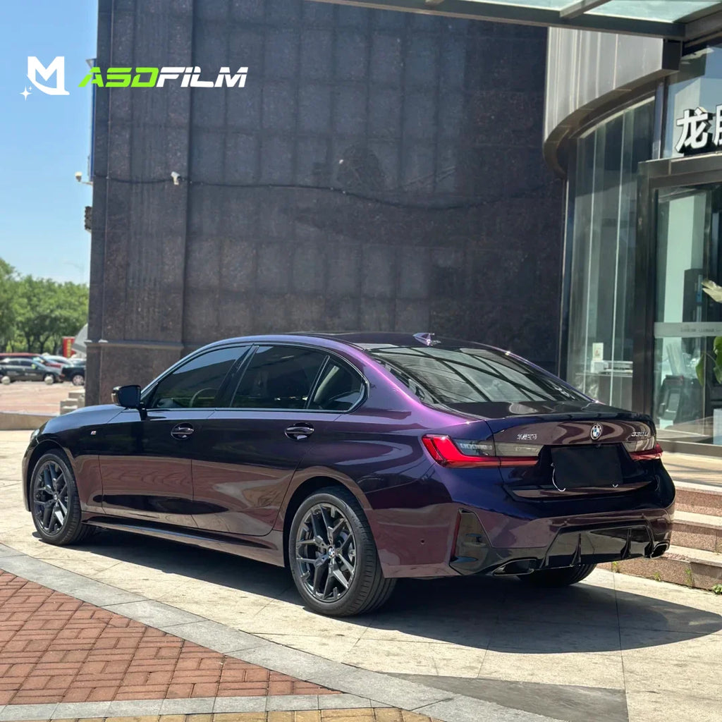 ASDFILM 1.52*17m 6.5mil Air Bubble Free Super Glossy Metallic Full Body PVC PET Color Changing Midnight Purple Car Wrap