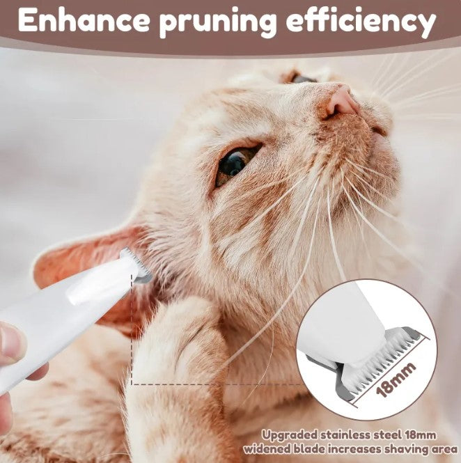 A Creative critters Pets Paw Trimmer w/LED Light with an 18mm stainless steel blade grooms an orange cat, enhancing pruning efficiency.