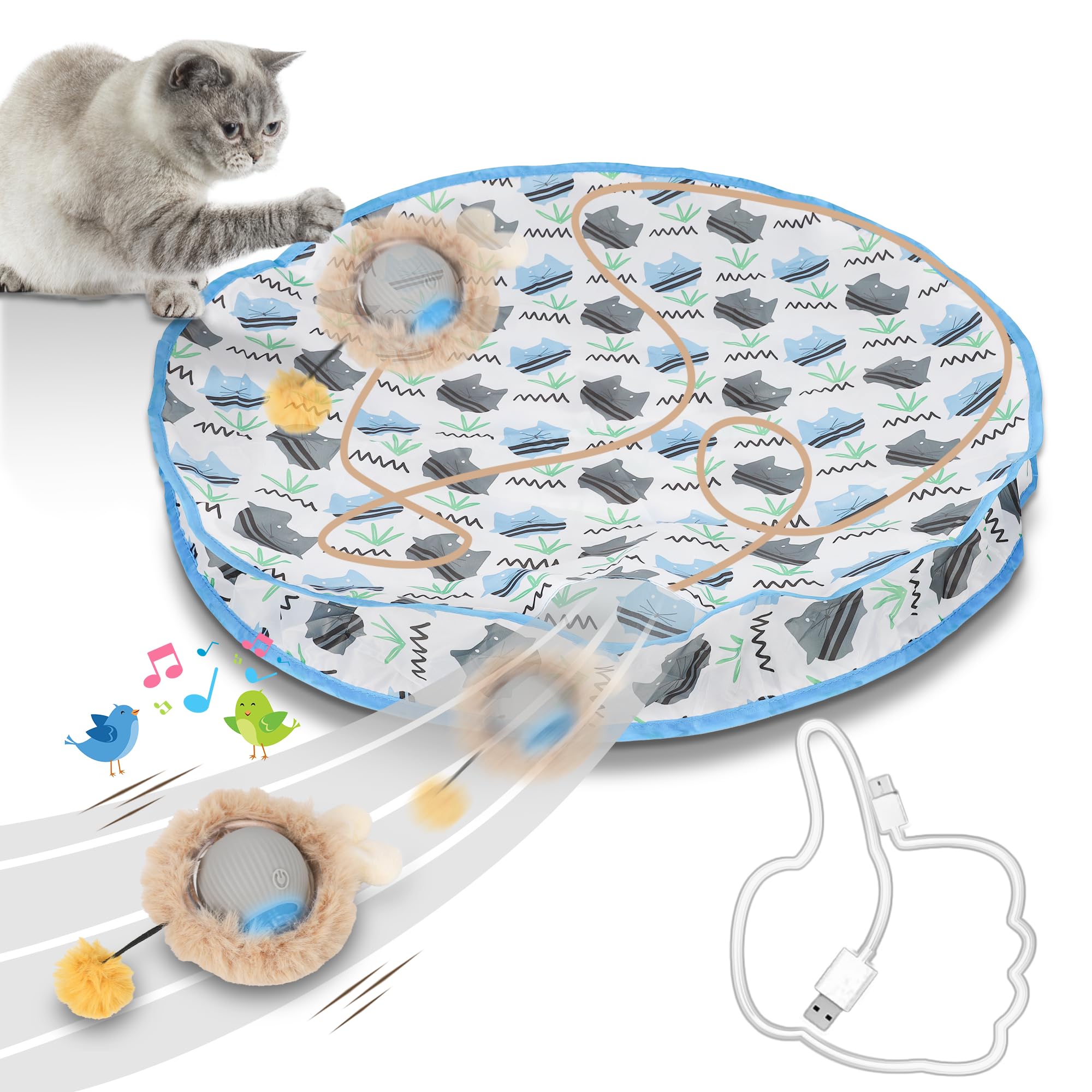 Interactive Cat Toys Balls Fast Rolling in Pouch for Indoor Cats Automatic Smart Cat Ball Toy with Motion Activated Moving Rechargeable Electric Cat Toy with Sound Light for Bored Adult Cats Kittens